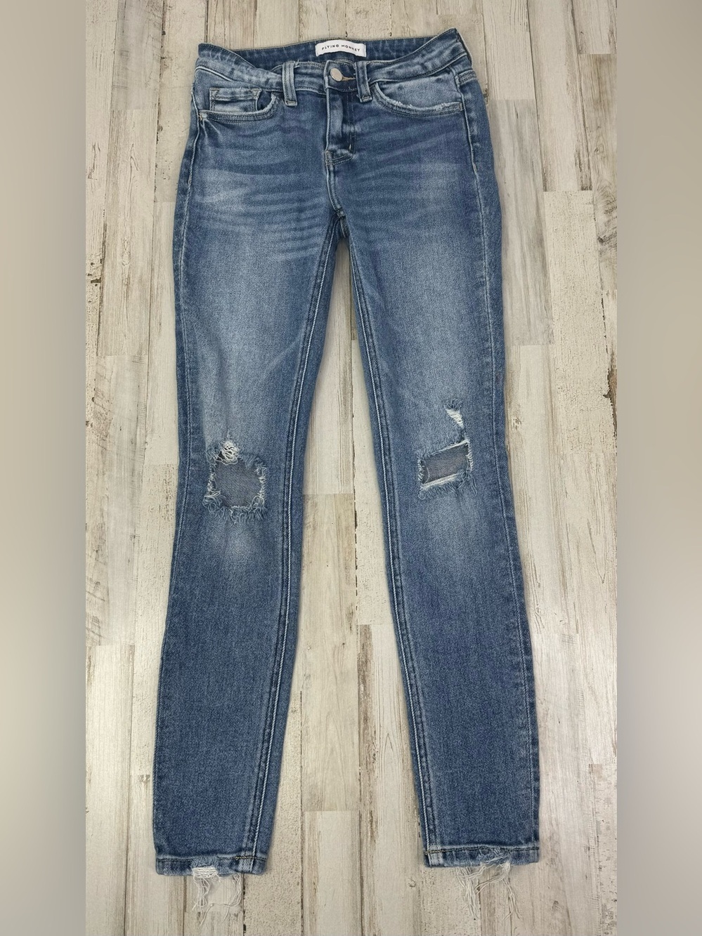 Flying Monkey Jeans Womens 26x28 Blue Medium Wash Low Rise Distressed